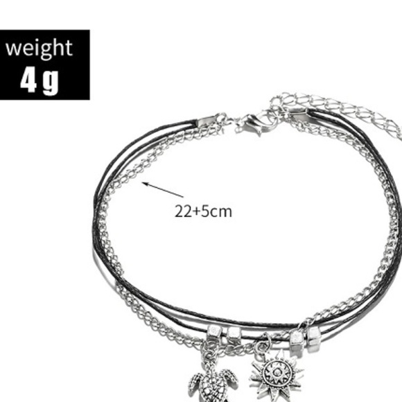 Hot Gothic Sister Layer Sun Silver Turtle Anklet - Picture 3 of 4